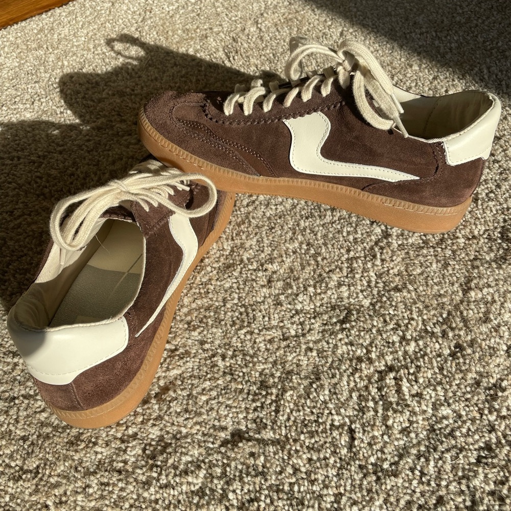 Dolce Vita Brown and White Suede Sneakers